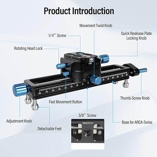 SIRUI Guida di Messa a Fuoco Macro, Regolazione Rapida per Primi Piani e Fotografia Macro Guida di Messa a Fuoco Precisa con Piastra QR con Testa Rotante a 360°, Piedini Staccabili, MS18 - Fashionser