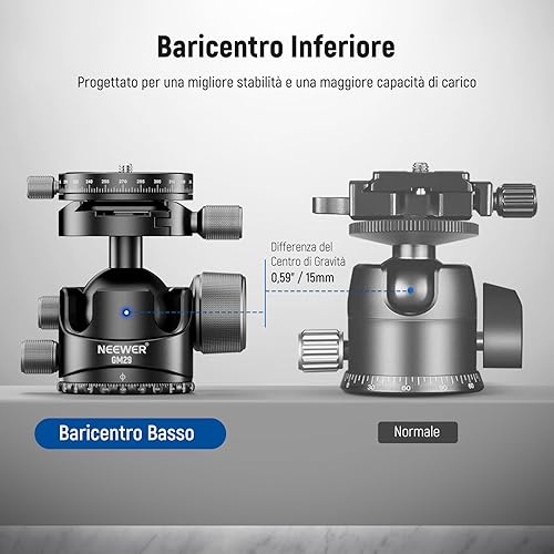 NEEWER Testa per Treppiede a Basso Profilo,Testa Sferica con Baricentro Basso con Smorzamento, Doppia Struttura Panoramica a 360°su Piastra Arca e Base per Treppiede Videocamera, Carico Max 25kg, GM29 - Fashionser