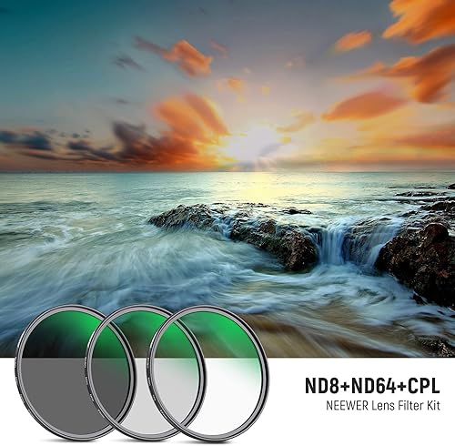 NEEWER Kit di 77mm Filtri ND8 ND64 CPL, Filtri ND + Polarizzatore Circolare 32 Strati di Nano Rivestimento Vetro Ottico HD Resistente a Acqua & Graffi Ultra Sottile - Fashionser