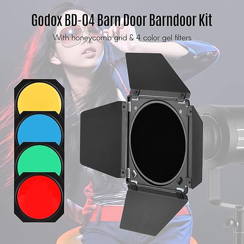 Godox BD-04 Kit Barndoor per porta da fienile con griglia a nido d'ape 4 filtri in gel colorato per GODOX SL60W SL150II SK400II Studio Light Portrait Still Life Photography - Fashionser