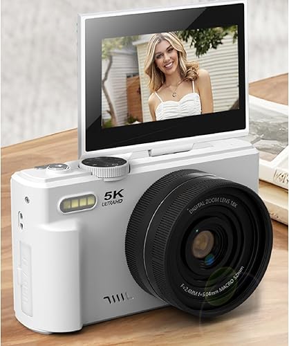 Fotocamera Digitale, 5K 75MP UHD Autofocus WiFi Camera per la Fotografia, con Schermo Orientabile a 180° da 3 Pollici, Zoom Digitale 18X, Piccola Fotocamera Compatta per Ragazzi, (64GB) - Fashionser