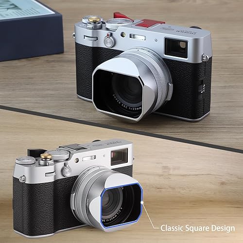 Paraluce quadrato in metallo x100vi Haoge LH-X54W per fotocamera Fujifilm Fuji X100VI argento con anello adattatore filtro UV da 49 mm - Fashionser