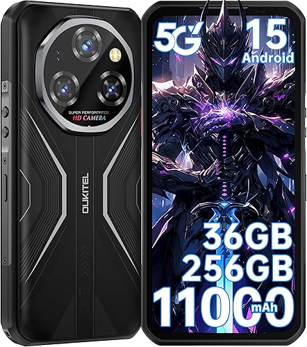 OUKITEL WP55 Rugged Smartphone 5G Andriod 15, 36GB+256GB/2TB Telefono Indistruttibile 11000mAh, 108MP+32MP+8MP Rugged Phone, 120Hz 6.6' FHD+, IP68/69K, Fingerprint/Face ID/Dual SIM/OTG/NFC/GPS Nero - Fashionser