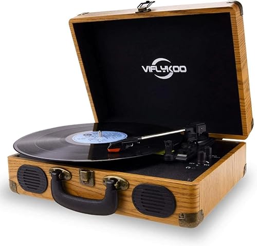 Giradischi, Giradischi Vinili Bluetooth Vintage con 3 Velocità, Giradischi con Altoparlanti Incorporati, Bluetooth In/Out Lettore LP Vinile Valigia USB, In AUX, Linea RCA, Jack Cuffie, Legno - Fashionser