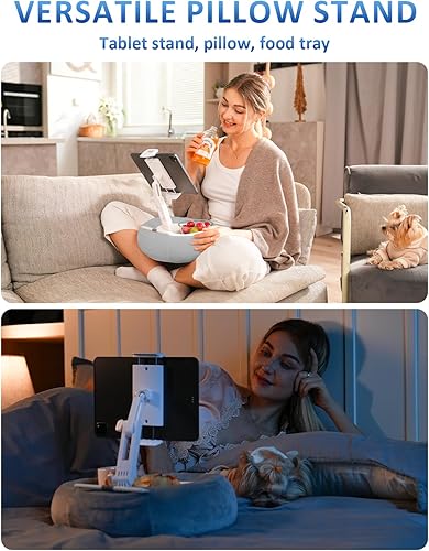 Supporto per tablet ed e-reader con morbido cuscino in peluche e 2 vassoi staccabili, supporto regolabile per tablet da letto o giro, compatibile con monitor portatili Kindle Kobo, iPad, iPhone, e - Fashionser