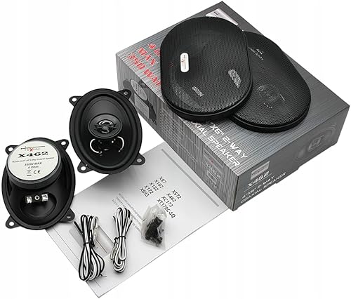 KIT SET PER EXCALIBUR X462 2 altoparlanti coassiali a 2 vie 4 x 6 15,2 x 9,8 cm 152 x 98 mm, 40 watt rms 350 watt max, 4 ohm, 86 db, sospensione in gomma, a coppia + griglie e cavi omaggio - Fashionser