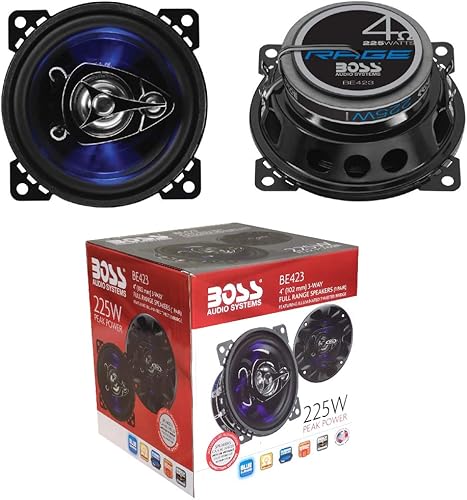 2 altoparlanti compatibile con BOSS AUDIO SYSTEMS BE423 BE 423 coassiali 3 vie da 10,00 cm 100 mm 4' di diametro da 112 watt rms e 225 watt max 4 ohm 90 db con led blu e sospensione in gomma, a coppia - Fashionser