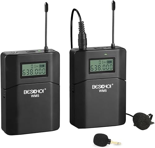 Beschoi 70M Wireless Microfono Telecamera UHF Remota Lavalier Ricevitore MIC a Basso Rumore + Trasmettitore per Fotocamere DSLR Videocamera Registratore Audio - Fashionser
