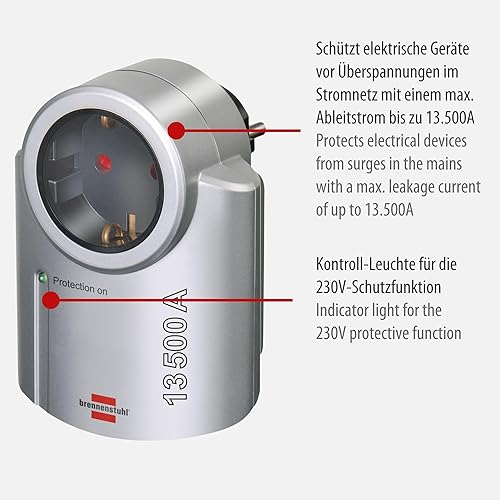 Brennenstuhl PRIMERA-Line, Adattatore di corrente con protezione da sovratensioni (Adattatore come protezione per apparecchiature elettriche) colore: Argento/Nero - Fashionser