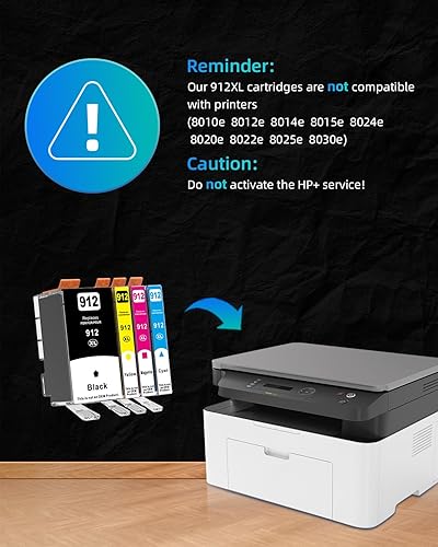 912 XL cartucce d'inchiostro con chip recente compatibile con HP 912XL per HP OfficeJet 8010 8012 8014 8015 8017 8018, OfficeJet Pro 8022 8023 8024 8025 8030, Confezione da 4 - Fashionser