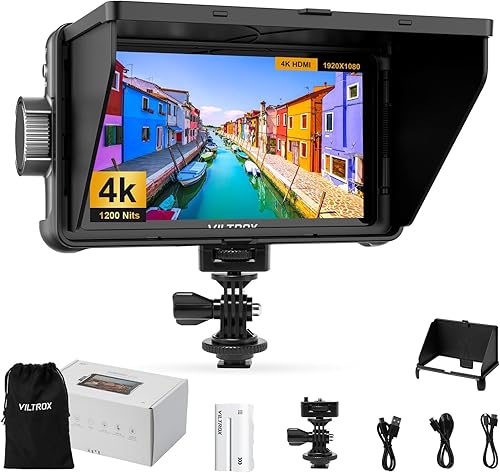 VILTROX DC550 Lite - Monitor da campo per fotocamera, monitor da 5,5 pollici, touchscreen 4K, HDMI, monitor da campo con cappuccio parasole, batteria, borsa per fotocamera Sony Canon Nikon - Fashionser