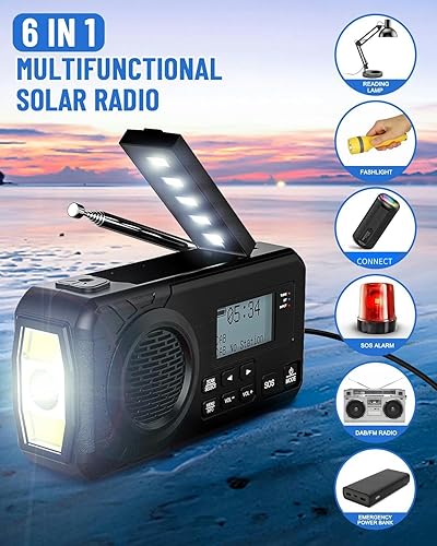UOHHBOE Radio Portatile a Manovella Solare Ricaricabile 5000mAh DAB AM/FM Power Bank Di Tipo C da Con Allarme SOS Bussola Torcia Elettrica Luce Di Lettura per Campeggio Emergenza All'aperto - Fashionser
