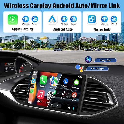 CAMECHO Autoradio 1 Din con Wireless Carplay Android Auto Schermo da 9 Pollici Bluetooth Radio Touch Display con Telecamera Posteriore Mirror Link FM SWC 2USB Comandi al Volante - Fashionser