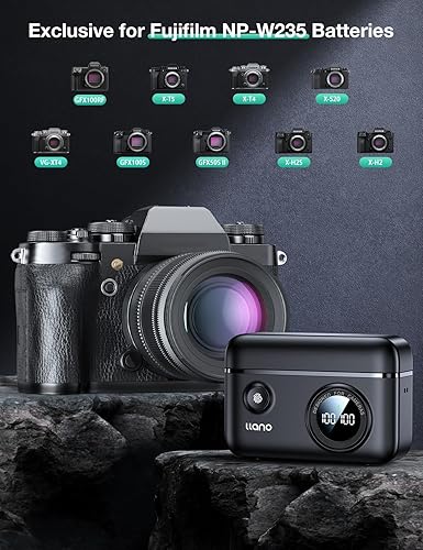 NP-W235 (USB-C) Confezione da 2 Batterie di Ricambio e Caricabatterie Rapido Compatibile con Fujifilm X-T5, X-T4, VG-XT4, XS20, GFX50S II, GFX100S, X-H2, X-H2S - Fashionser