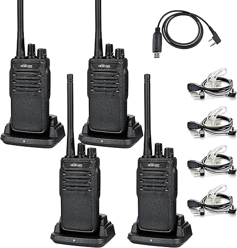 Walkie Talkie PMR446 Radio bidirezionale senza licenza, HT999 16 canali ricaricabili a lungo raggio Walkie Talkie con auricolare a tubo acustico e un cavo di programmazione (4 PACK) - Fashionser