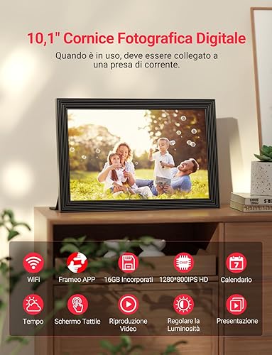 OBVHNUA Cornice Digitale WiFi, 10.1 Pollici IPS Touch Screen Cornice Fotografica Elettronica Auto-rotazione 32GB Memoria Condividere Foto Video Istantaneamente Tramite App Frameo da Qualsiasi Luogo - Fashionser