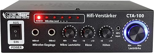 ChiliTec Amplificatore HiFi CTA-100 Ingresso RCA Stereo per PC, Ufficio, Gaming e Cucina Nero - Fashionser