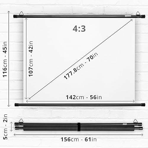 Duronic BPS70/43 - Schermo di proiezione HD semplice da montare a parete, per scuola, teatro, cinema, casa, schermo da 70 pollici, 4:3, bianco opaco (dimensioni: 142 x 107 cm) - Fashionser