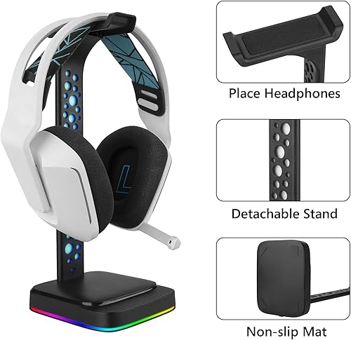 GEEKRIA Supporto per cuffie Over-Ear in ABS RGB, supporto per cuffie da gioco, supporto da scrivania con solida base pesante, compatibile con AKG K612, Hyper X Cloud II, (nero) - Fashionser