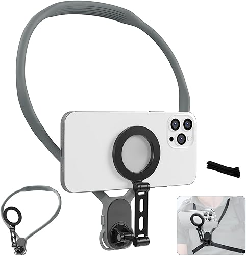 Supporto Magnetico per Telefono da Collo | Supporto per Telefono Selfie POV | Porta Cellulare da Collo |Supporto Magsafe per POV Vlogging con iPhone e Android (Grigio) - Fashionser