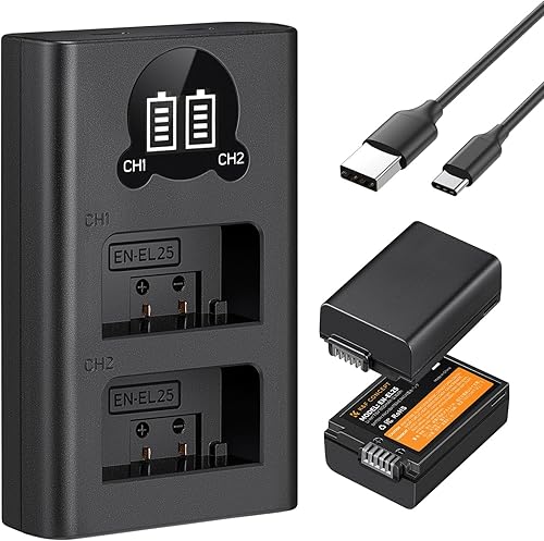 K&F Concept EN-EL25 Batteria di Ricambio per Fotocamera e Caricatore per Monitor LCD a Doppio Slot Compatibile con Nikon Z30 Z50 ZFC - Fashionser