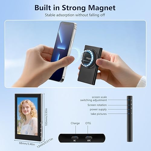 Vehoukli Monitor Esterno su Cellulare Android, Interruttore Magnetico su Selfie Vlog con Telecomando Bluetooth e Rotazione di 180°, per registrare Il Video in Streaming Live - Fashionser