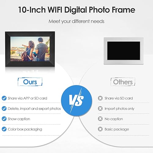 Cornice Digitale WIFI 10 Pollici 1280 * 800 Portafoto Digitale conIPS Touch Screen Condivisione di Poto o Video Tramite l'APP Frameo Gratuita - Fashionser