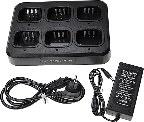 Caricabatterie 6 vani compatibile con Baofeng UV-5R, UV-5RA batterie per radio - Stazione di ricarica + alimentatore, 8,4V, 0,5A - Fashionser