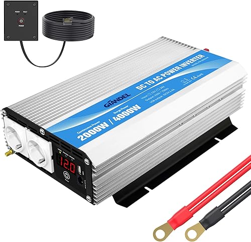 Giandel Power Inverter 2000W Onda Modificata Convertitore DC 12V a AC 220V 230V con telecomando & 2 presa AC e 2 Porte USB per auto,camion camper - Fashionser