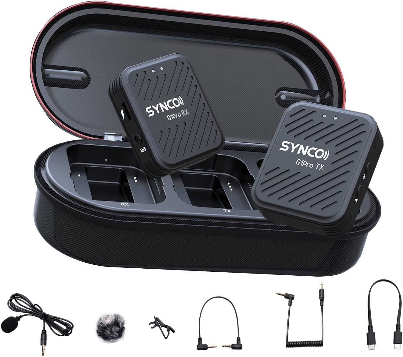 SYNCO G1 (A2) Pro 2.4GHz Microfono Lavalier Wireless con Stazione di Ricarica 1 Ricevitore 2 Microfono Trasmettitore per Fotocamera Youtube TiKTok Vlog Intervista - Fashionser