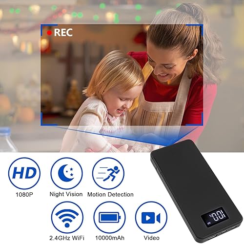 Microcamera Spia Telecamera Nascosta 4K con Capacità 10000mAh, Visione Notturna, Rilevamento del Movimento, Display Remoto in Tempo Reale, per Sorveglianza di Auto/Casa/Bambini - Fashionser