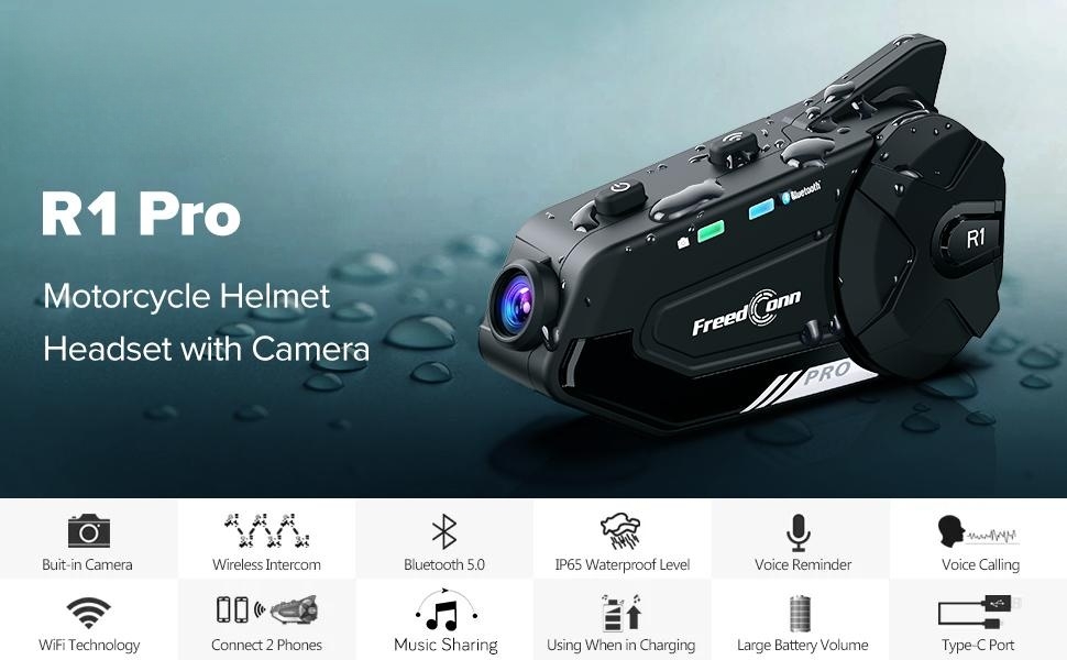 R1-Pro 2K Motorcycle Bluetooth cuffia con fotocamera