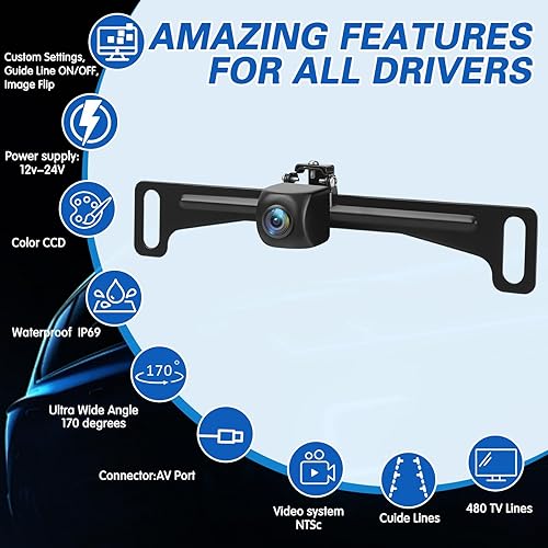 Kairiyard 4.3' HD LCD Monitor Auto Con Telecamera di Retromarcia Impermeabile per Visione Notturna - Kit per Autobus/Camion/Furgone/Camper - Fashionser