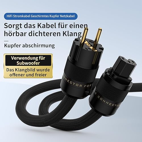Tertullus HiFi - Cavo di alimentazione High End C15, cavo di alimentazione HiFi audio, con spina Schuko e spina per dispositivi freddi (P104-c15, 1,5 m) - Fashionser