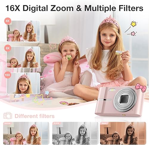 Macchina Fotografica Digitale 1080P HD 50MP Fotografica Compatta con Scheda da 32GB e 2 Batterie 16X Fotocamera Digitale Bambini per Adulti, Anziani, Bambini - Fashionser