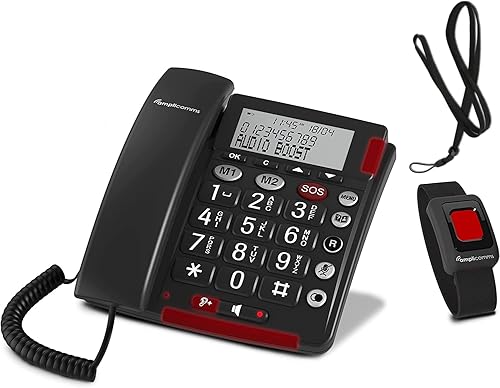 Amplicomms per Delta Telefono SalvaLaVita x Anziani Bracciale SOS Telecomando Pulsante 118 Telesalvalavita Telesoccorso Telesalvavita Volume Suoneria Amplificati Compatibile Apparecchi Acustici HAC - Fashionser