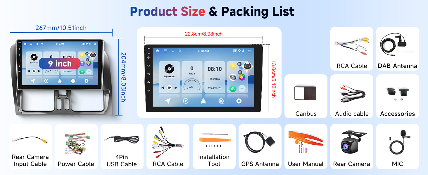 dimensioni del prodotto e lista di imballaggio 