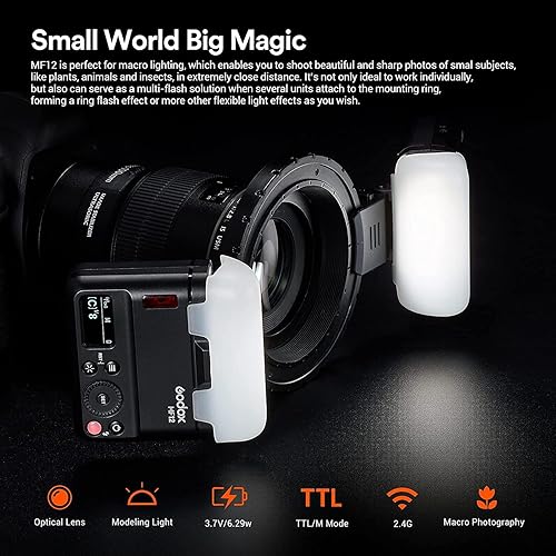 Godox MF12 MF12-K2 Flash macro da 12 W, kit flash a due luci per fotocamera, controllo wireless 2,4 G, modalità TTL/M, compatibile con Nikon Sony Canon Fuji - Fashionser