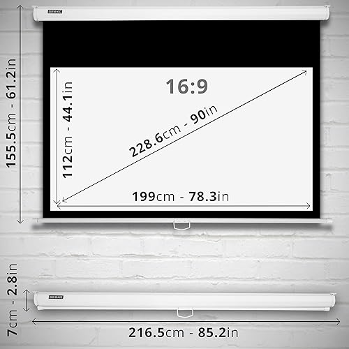Duronic MPS90 16:9 Telo Proiettore 90 pollici, Schermo per proiettore, Telo da proiezione interno esterno, Home theater cinema Full HD 3D 4K, Schermo di proiezione anti pieghe per casa ufficio scuola - Fashionser