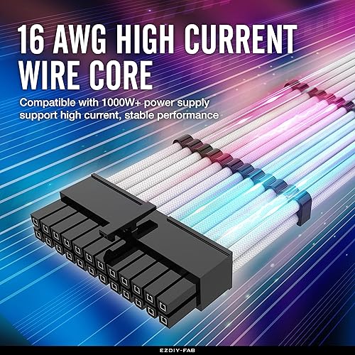 EZDIY-FAB MOD Sleeved Cable-Prolunga per Cavo di Alimentazione con Manicotto Extra 24 Pin 8PIN 6PIN 4+4 Pin con Pettini 300mm-Bianco - Fashionser