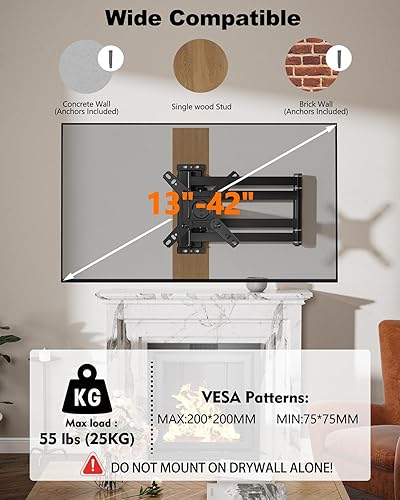 Supporto TV Parete Braccio Extra Lungo 1036mm, 180° Rotazione Supporto TV Monitor per LCD/LED da 13 a 43 Pollici, Braccio TVs Girevole Inclinazione Estensibile Fino a 25kg, VESA 200x200mm - Fashionser