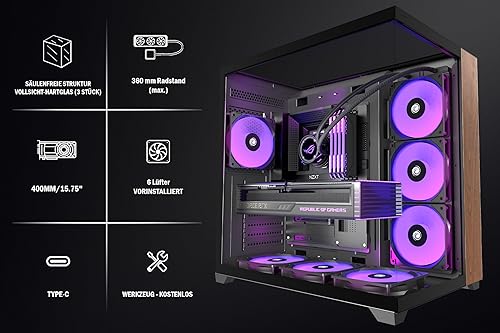 ANSAITE Case PC - preinstallati 6 ventole ARGB, ATX Mid Tower Gaming Case, con doppio vetro temperato a tutta altezza per computer - Fashionser