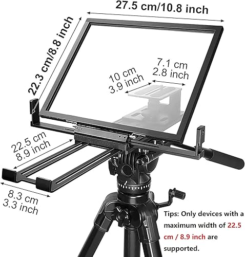 Teleprompter per Tablet 13 Pollici, Pafieo S12 Teleprompter in Lega di Alluminio con Telecomando e Valigia, compatibile con iPad Fotocamera DSLR Smartphone Tablet, Teleprompter per Youtube Vlog - Fashionser
