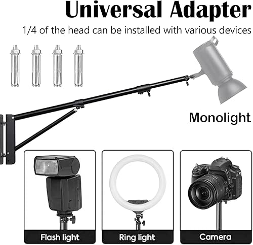 Supporti da Parete Triangolari, Braccio Asta 180° Treppiede Montaggio a Parete Rotazione 74-134CM Lunghezza Regolabile Supporto per Luce Fotocamera Supporto a Parete per Fotografia Softbox - Fashionser