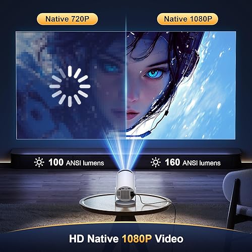 Proiettore 4k Mini Proiettore Portatile, Videoproiettore con WiFi e Bluetooth 5.0, Auto Keystone & Zoom, Altoparlante Stereo, Home Theater Rotazione Di 180° Projector [App integrata] - Fashionser