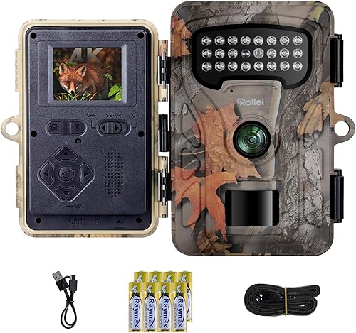 Fototrappola Rollei 4K WiFi, 48MP 4K Fototrappola Notturna Wifi con App e Sensore di Movimento Telecamera Caccia Notturna Infrarossi con Batteria e Schermo TFT-LCD da 2' Impermeabile IP65 per Animali - Fashionser