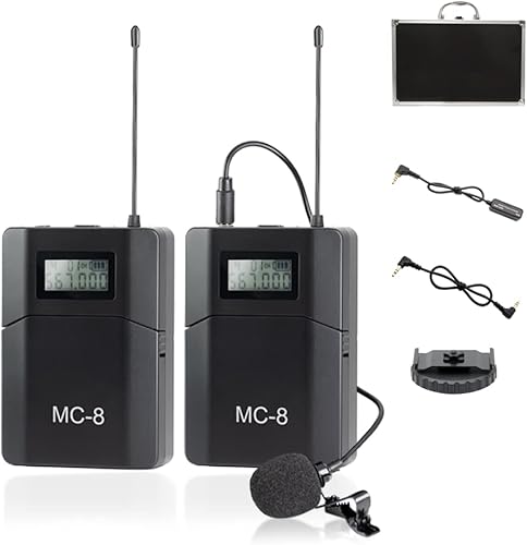 MC8 6 Canali UHF Microfono Lavalier Wireless Senza Fili Lavalier Microfono per Fotocamera compatibile per Telecamera DSLR e Videocamere Smartphone Utilizzato per Riprese Video Yoga Youtube - Fashionser