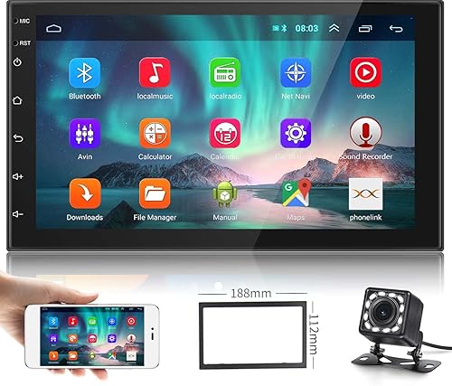 Podofo Autoradio 2 Din Android 9.1 Stereo Auto con kit Bluetooth Vivavoce Microfono Integrato/ USB/ WIFI/ GPS/ Mirror Link MP5/ SD/ FM/ AUX/SWC con Telecamera Retromarcia per Android/IOS - Fashionser
