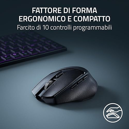 Razer Basilisk Mobile - Piccolo mouse ergonomico portatile da gioco senza fili - AI Prompt Master - Sensore Focus X 18K (connettività tri-mode, fino a 105 ore, switch del mouse Gen-3) Nero - Fashionser