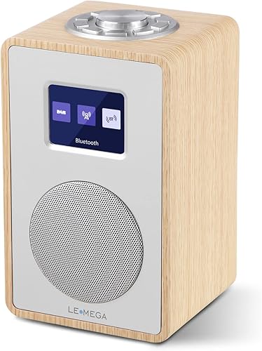 LEMEGA Radio digitale CR4 DAB/DAB+ e FM, altoparlante Bluetooth, radio DAB, doppia sveglia, timer cucina/sonno/snooze, display a colori, jack per cuffie, effetto legno, funzionamento a rete – bianco - Fashionser